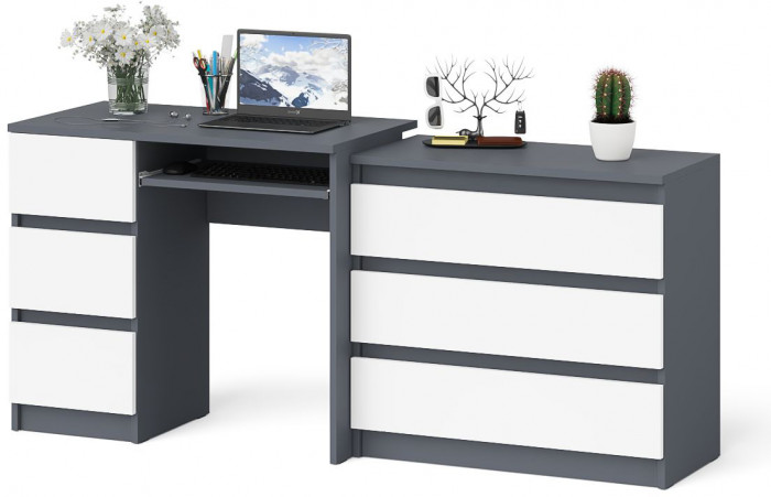 Мори компьютерный стол МС-6 левый + Комод МК800.1, графит/белый
