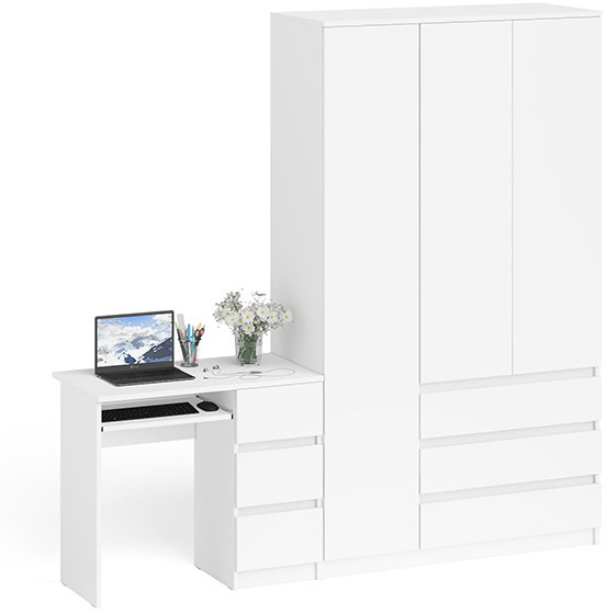 Мори Стол компьютерный МС-6 правый + Шкаф МШ1200.1, цвет белый, ШхГхВ 210,4х50,4х209,6 см., выдвижные ящики справа, НЕ универсальная сборка