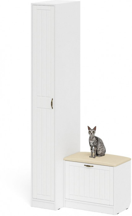 Прихожая П-6 Компоновка № 39, белая шагрень/фасады МДФ белое дерево фрезеровка прованс