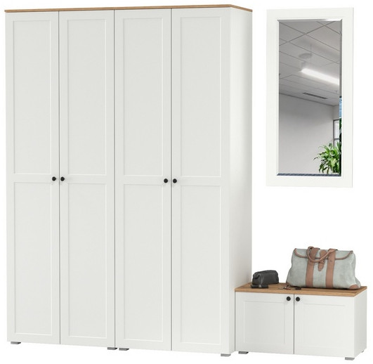 Остин Прихожая 30, цвет белый шагрень/дуб крафт золотой, ШхГхВ 240х54,3х229,6 см., универсальная сборка