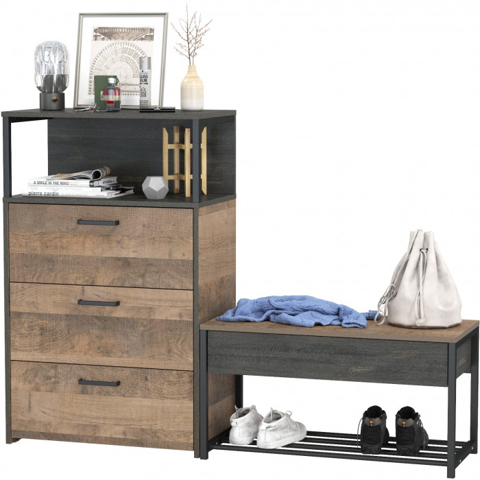 Трувор 13.241.03 Тумба для обуви + 13.307.02 Комод с ящиками, дуб гранж песочный/интра