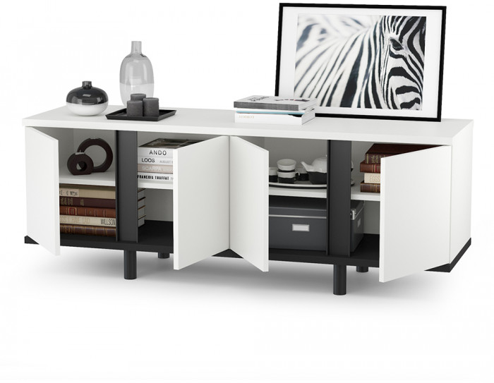 Тумба под ТВ Квадро 13.276, белый шагрень(ЛДСП 16 мм. и 22 мм.)/чёрный(ЛДСП 22 мм.)