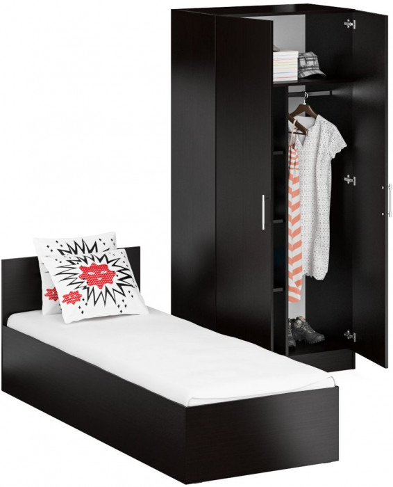 Кровать 0800 + Шкаф 2-х створчатый Стандарт, венге