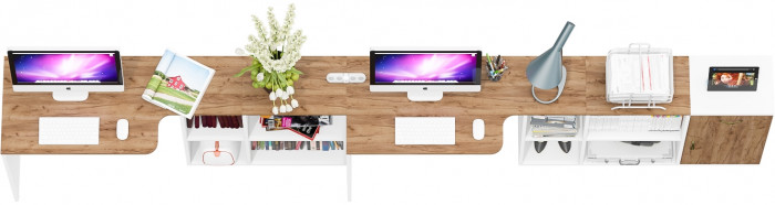 Лидер-8 Стол + Стол + Тумба МД 3.15, белый шагрень/крафт золото