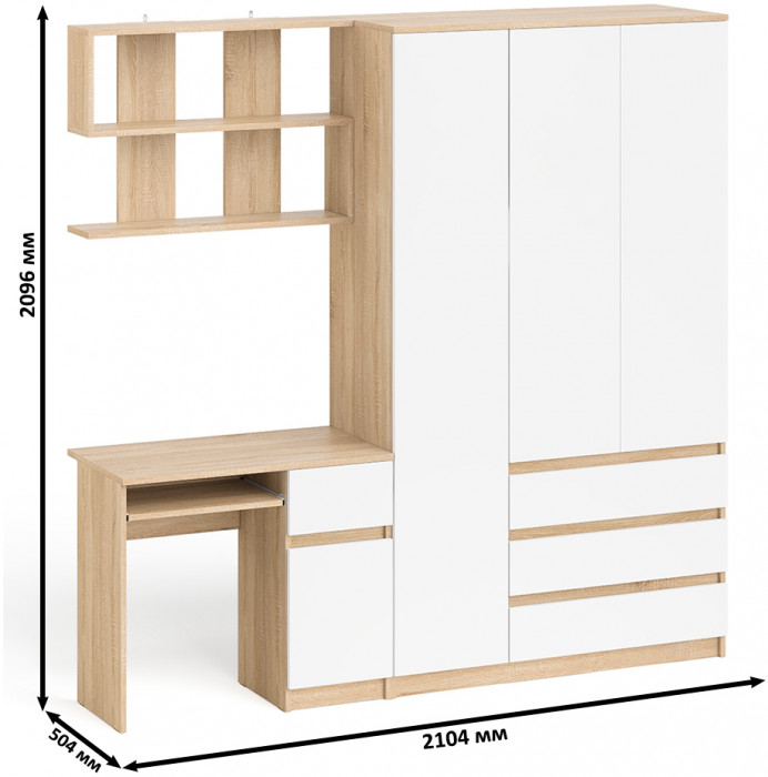 Мори компьютерный стол МС-1 правый + Шкаф МШ1200.1 + Полка 900, дуб сонома/белый