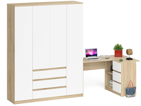 Мори компьютерный стол МС-16 правый + Шкаф МШ1600.1, дуб сонома/белый