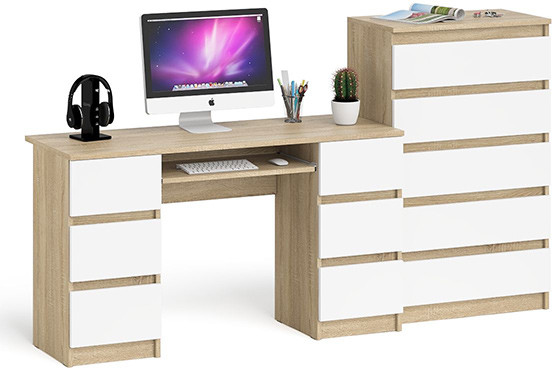 Мори компьютерный стол МС-2 + Комод МК700.5, дуб сонома/белый
