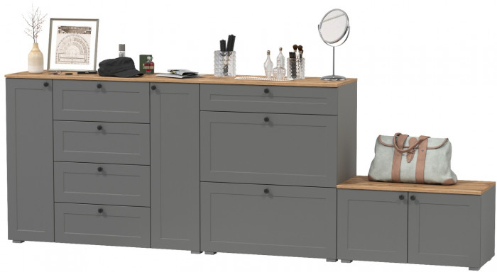 Остин 16.221 Комод + 16.121 Тумба для обуви + 13.257 Тумба, серый графит/дуб крафт золотой