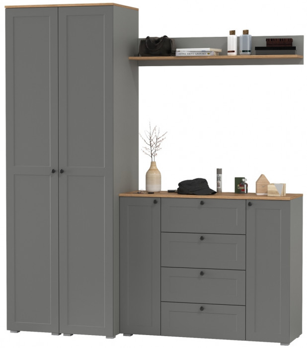 Остин Прихожая 74, цвет серый графит/дуб крафт золотой, ШхГхВ 200х54,3х229,6 см., универсальная сборка