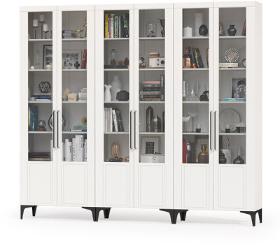 Валенсия Гостиная № 127, цвет ЛДСП белый шагрень/МДФ белый шагрень, ШхГхВ 252,3х38,1х225,2 см.