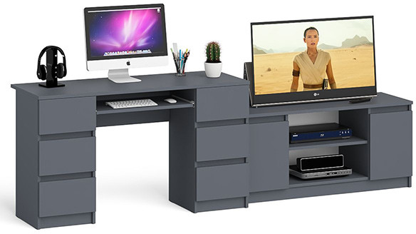 Мори Стол компьютерный МС-2 + Тумба МТВ1200.1, цвет графит, ШхГхВ 255,8х50х76,6 см., универсальная сборка
