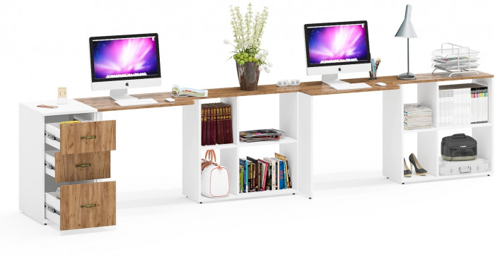 Лидер-8 Стол + Стол + Тумба МД 3.16, белый шагрень/крафт золото