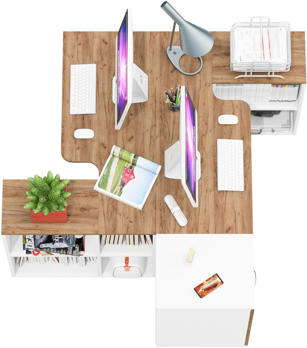 Лидер-8 Стол + Стол + Тумба МД 3.16, белый шагрень/крафт золото