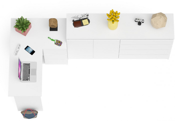 Мори компьютерный стол МС-16 правый + Комод МК1600.1, белый