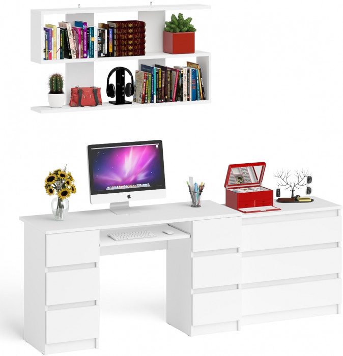 Мори компьютерный стол МС-2 + Комод МК800.1 + Полка 1200, белый