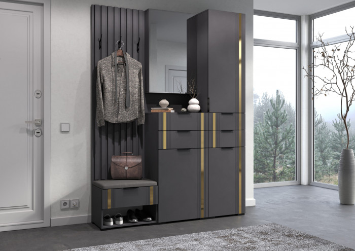 Модульная Прихожая Эмэ, набор №7, Графит/Графит золото, Simple 27