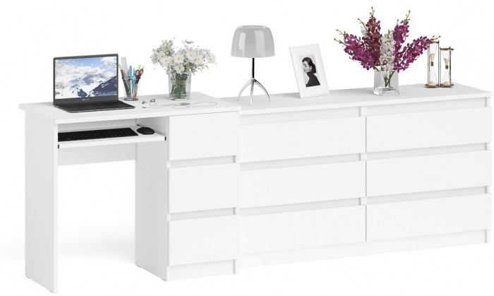 Мори компьютерный стол МС-6 правый + Комод МК1380.6, белый