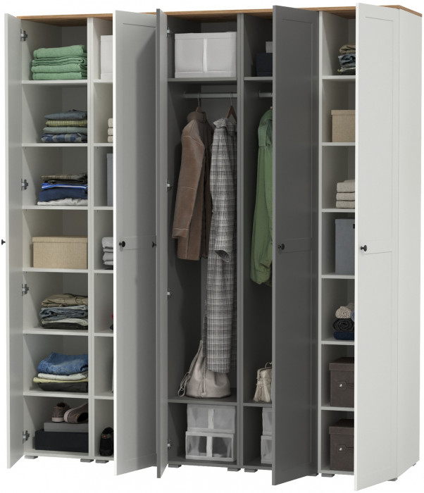 Остин 13.225 Шкаф-пенал 5 шт., белый шагрень/серый графит/дуб крафт золотой