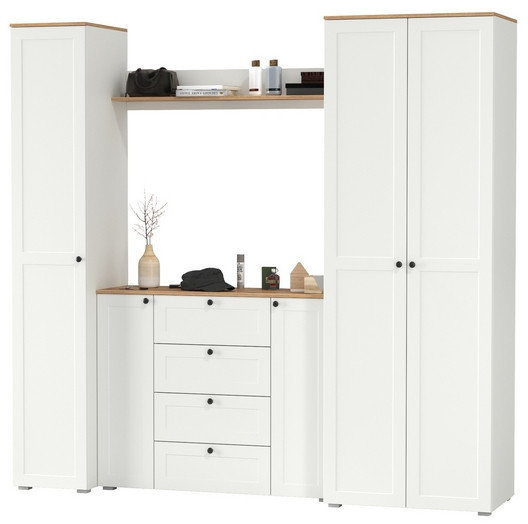 Остин Прихожая 75, цвет белый шагрень/дуб крафт золотой, ШхГхВ 240х54,3х229,6 см., универсальная сборка