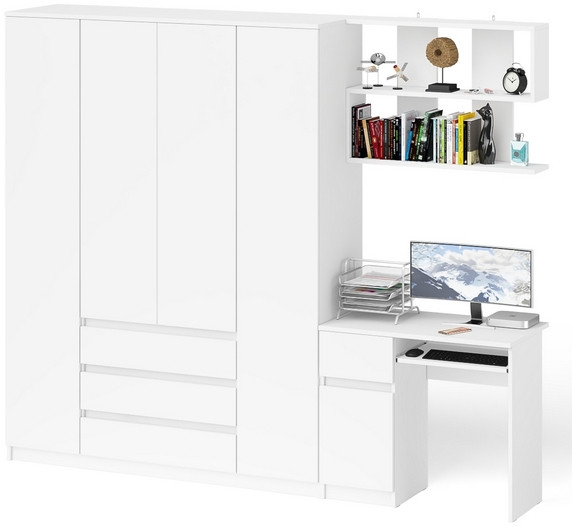 Мори компьютерный стол МС-1 левый + Шкаф МШ1600.1 + Полка 900, белый