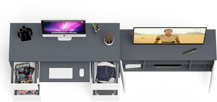 Мори компьютерный стол МС-2 + Тумба МТВ1200.1, графит/белый