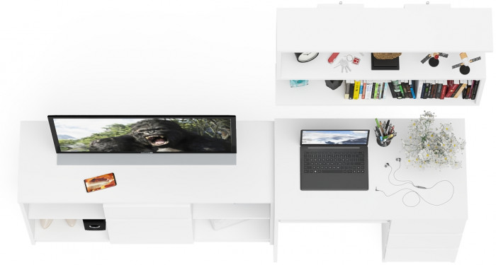 Мори компьютерный стол МС-6 правый + Тумба МТВ1204.1 + Полка 900, белый