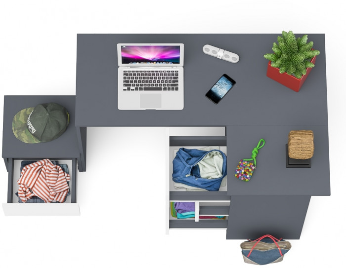 Мори Стол компьютерный МС-16 правый + Тумба ТМП400.1, цвет графит/белый, ШхГхВ 164,8х84,9х76,6 см., выдвижные ящики справа, НЕ универсальная сборка