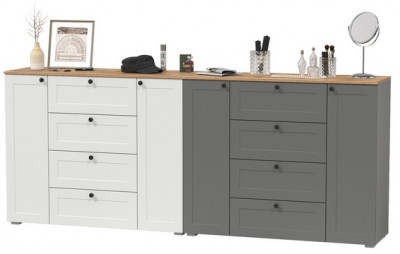 Остин 16.221 Комод + 16.221 Комод, белый шагрень/серый графит/дуб крафт золотой