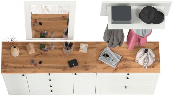 Остин Прихожая 56, белый шагрень/дуб крафт золотой