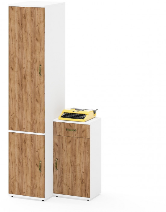 Лидер-8 Пенал МД 23Б + Тумба МД 3.15, белый шагрень/крафт золото