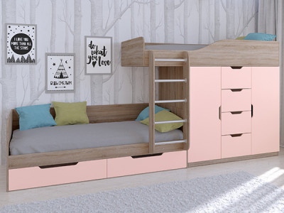 Кровать двухъярусная Астра 6  Сонома/Розовый