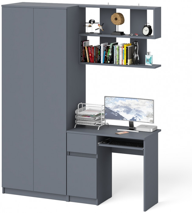 Мори компьютерный стол МС-1 левый + Шкаф МШ800.1 + Полка 900, графит