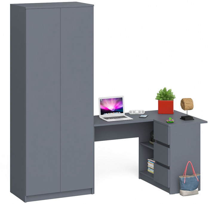 Мори компьютерный стол МС-16 правый + Шкаф МШ800.1, графит