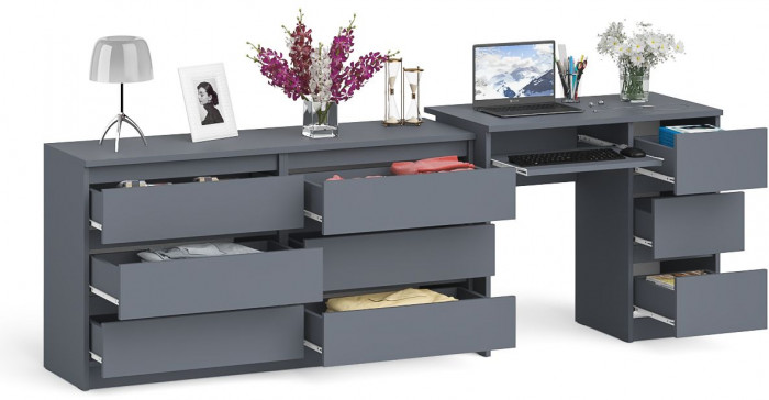 Мори компьютерный стол МС-6 правый + Комод МК1380.6, графит