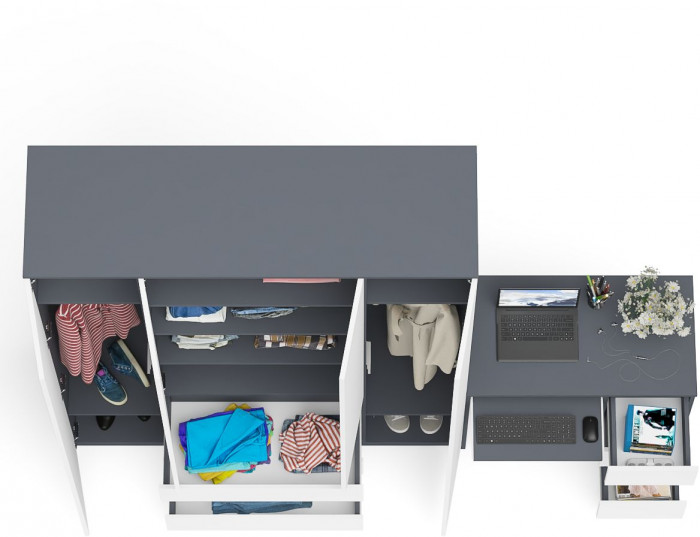 Мори компьютерный стол МС-6 правый + Шкаф МШ1600.1, графит/белый