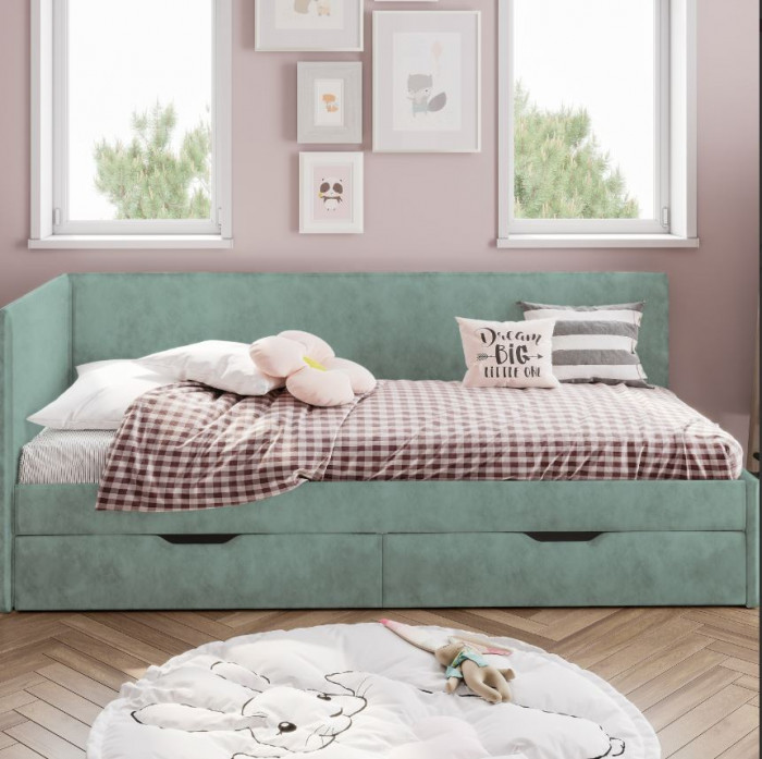 Кровать односпальная "Лео" КР-49 Белый/Эвкалипт