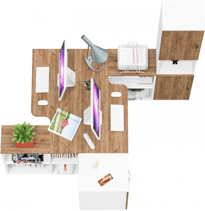 Лидер-8 Стол + Стол + Пенал + Тумба МД 3.16, белый шагрень/крафт золото