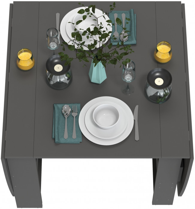 Стол-книжка 1-66граф, цвет графит, ШхГхВ 30х88х74 см. сложенный, разложенный три размера: 90/169/228х88х74 см.