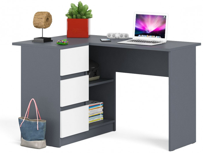 Мори компьютерный стол МС-16 левый, графит/белый