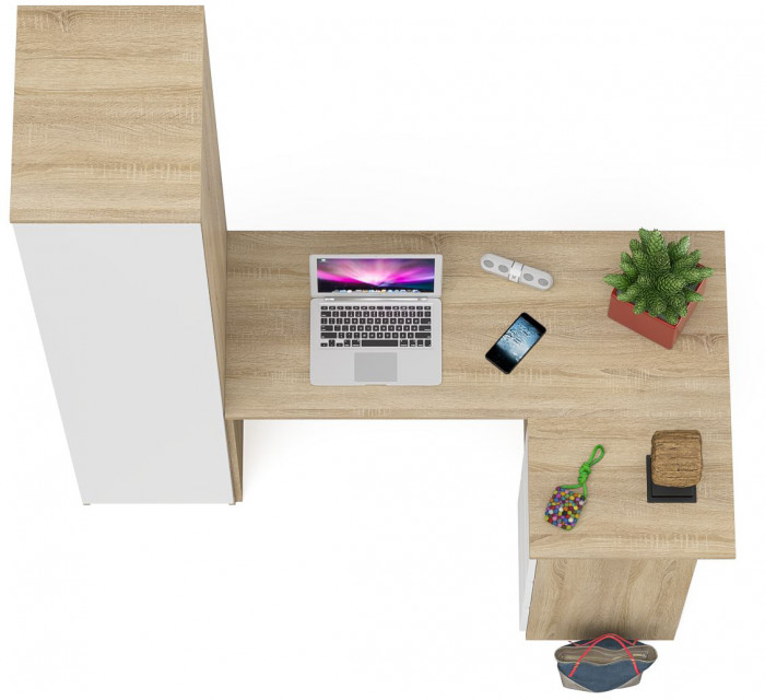 Мори компьютерный стол МС-16 правый + Пенал МШ400.1, дуб сонома/белый