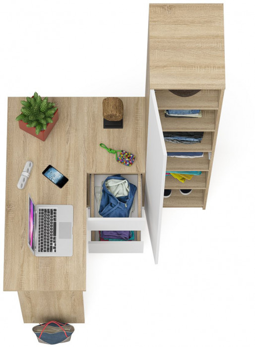 Мори компьютерный стол МС-16 правый + Пенал МШ400.1, дуб сонома/белый