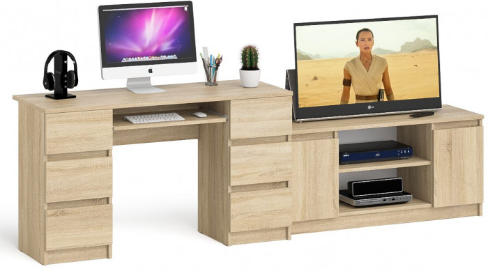 Мори компьютерный стол МС-2 + Тумба МТВ1200.1, дуб сонома