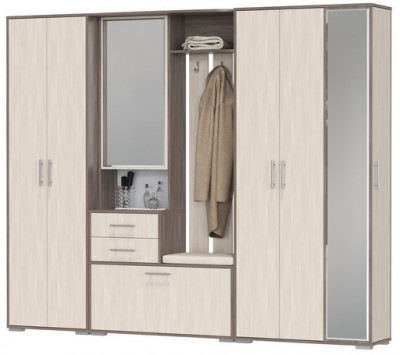 Прихожая Домино 6, цвет бодега тёмный/бодега светлый, ШхГхВ 248х36х202 см., универсальная сборка