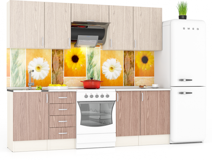 Кухня Мери 06 ШВ500+ШВ400+ШВв600+ШВ400+ШВ500+ШНМ500+ШН4Я400+ШН400+ШН500, дуб/ясень шимо светлый/тёмный