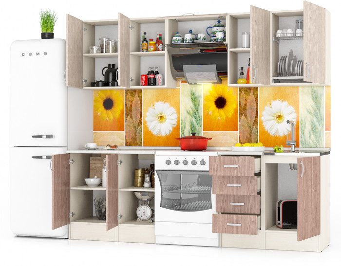 Кухня Мери 06 ШВ500+ШВ400+ШВв600+ШВ400+ШВ500+ШНМ500+ШН4Я400+ШН400+ШН500, дуб/ясень шимо светлый/тёмный