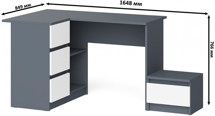 Мори компьютерный стол МС-16 левый + Тумба ТМП400.1, графит/белый