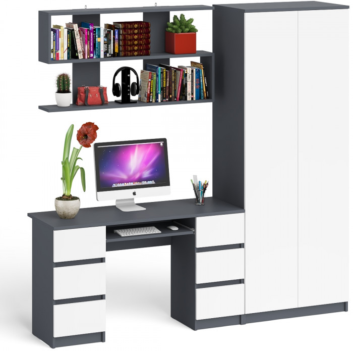 Мори компьютерный стол МС-2 + Шкаф МШ800.1 + Полка 1200, графит/белый