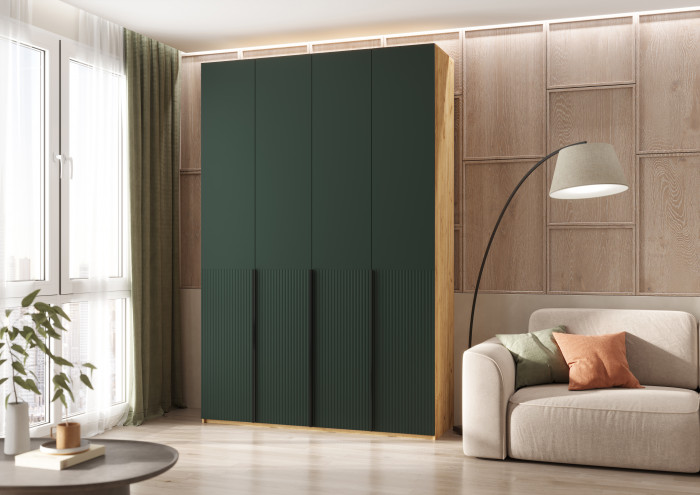 Марвэл Шкаф 4-х створчатый 1600, Браш Мени Грин, Дуб Крафт