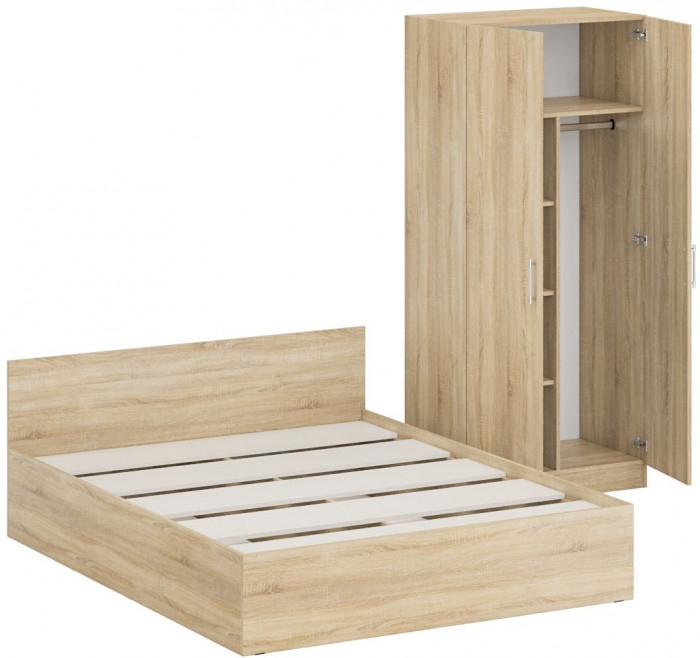 Кровать 1600 + Шкаф 2-х створчатый Стандарт, цвет дуб сонома, ШхГхВ 163,5х203,5х70 + 90х52х200 см., сп.м. 1600х2000 мм., без матраса, основание есть