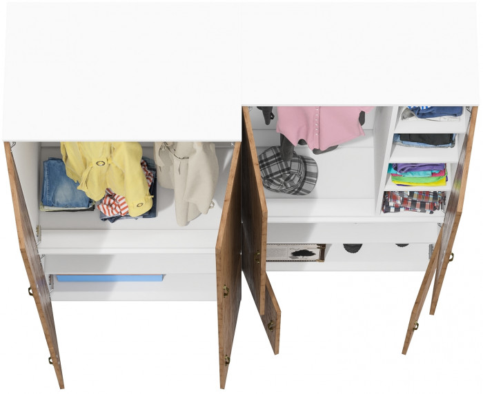 Лидер-8 Модуль Шкаф МД 19Б + Шкаф МД 20Б, цвет белый шагрень/крафт золото, ШхГхВ 160х50,3х190 см., НЕ универсальная сборка